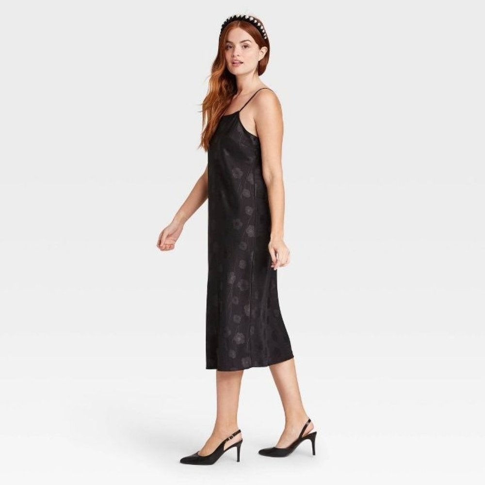 A New Day Black Satin Midi Dress